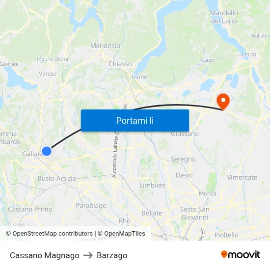 Cassano Magnago to Barzago map