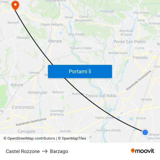 Castel Rozzone to Barzago map