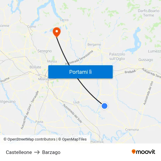 Castelleone to Barzago map