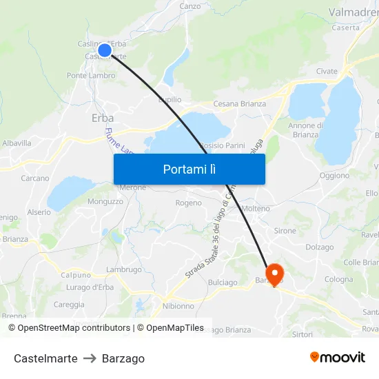 Castelmarte to Barzago map
