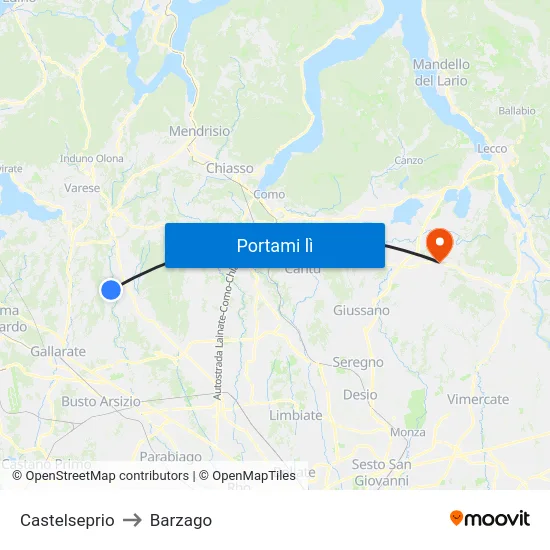 Castelseprio to Barzago map