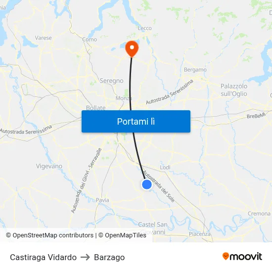 Castiraga Vidardo to Barzago map