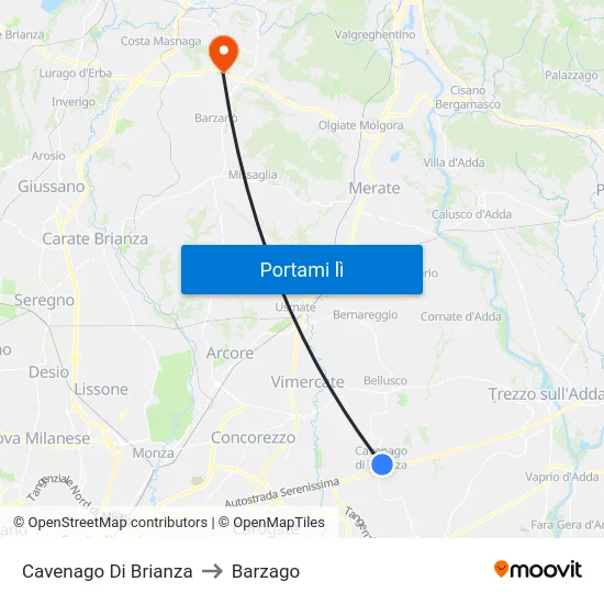 Cavenago Di Brianza to Barzago map