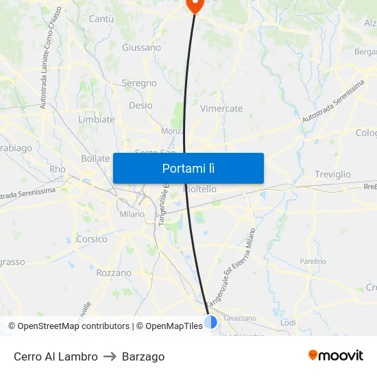 Cerro Al Lambro to Barzago map