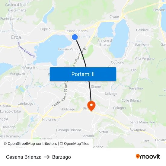 Cesana Brianza to Barzago map