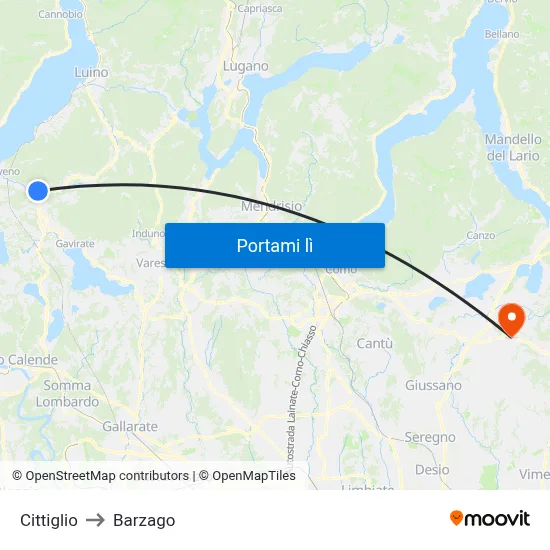 Cittiglio to Barzago map
