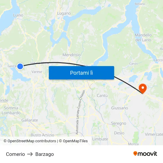 Comerio to Barzago map