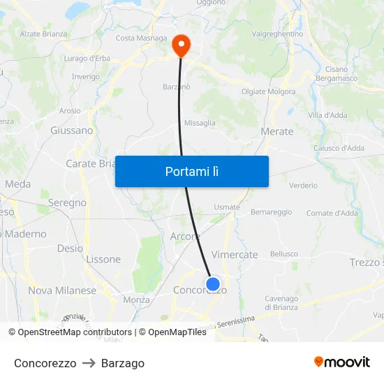 Concorezzo to Barzago map