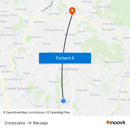 Correzzana to Barzago map
