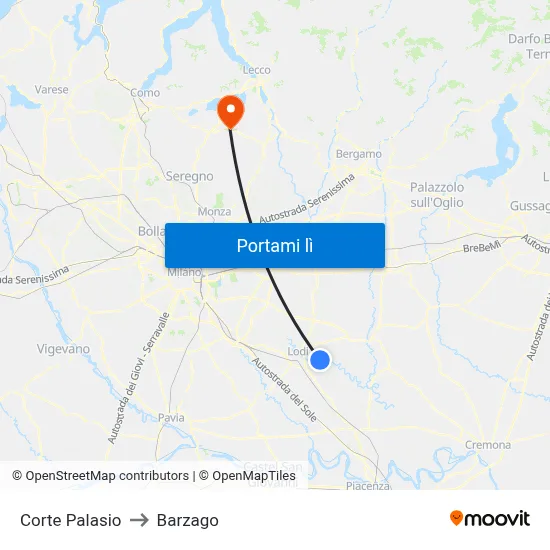Corte Palasio to Barzago map