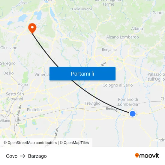 Covo to Barzago map