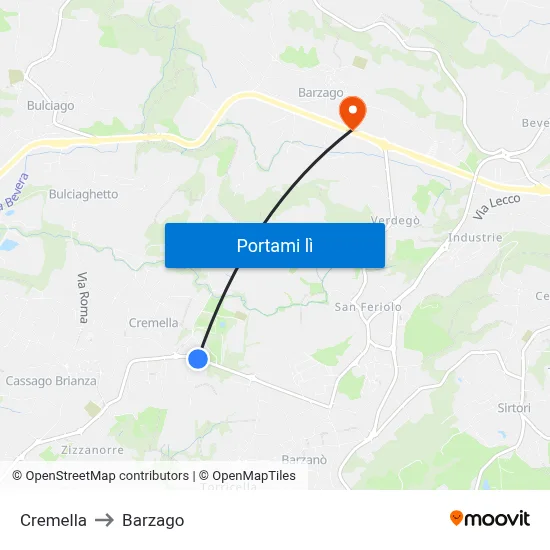 Cremella to Barzago map