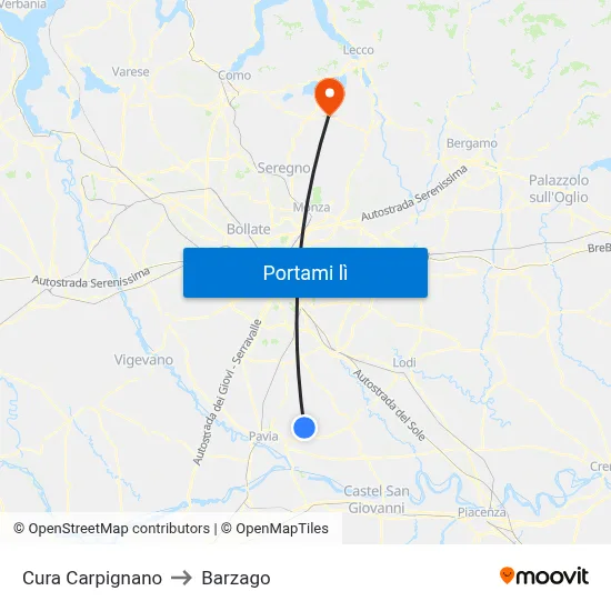 Cura Carpignano to Barzago map