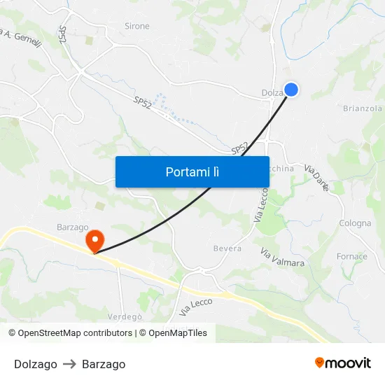 Dolzago to Barzago map