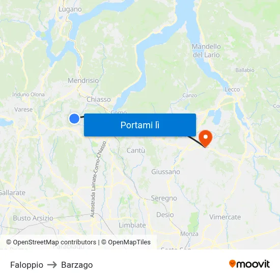 Faloppio to Barzago map