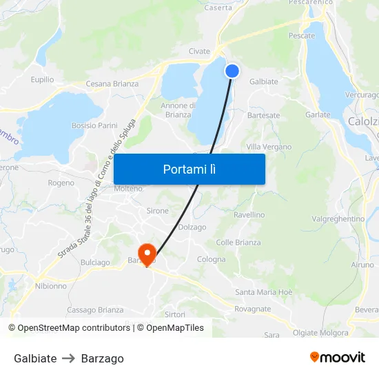 Galbiate to Barzago map
