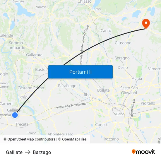Galliate to Barzago map