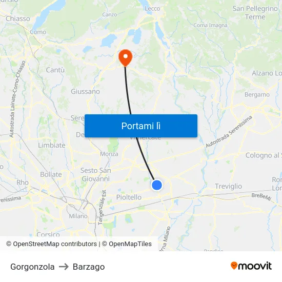 Gorgonzola to Barzago map