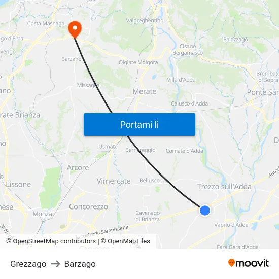 Grezzago to Barzago map