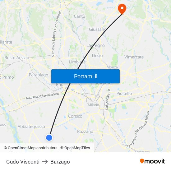 Gudo Visconti to Barzago map