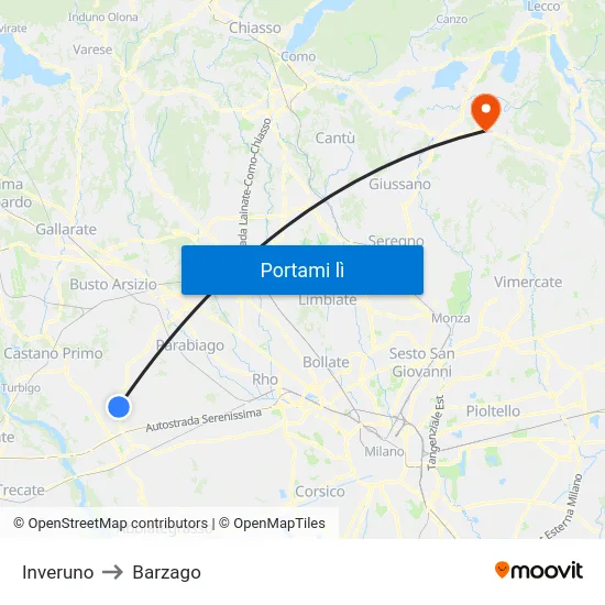 Inveruno to Barzago map