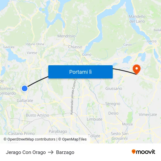 Jerago Con Orago to Barzago map