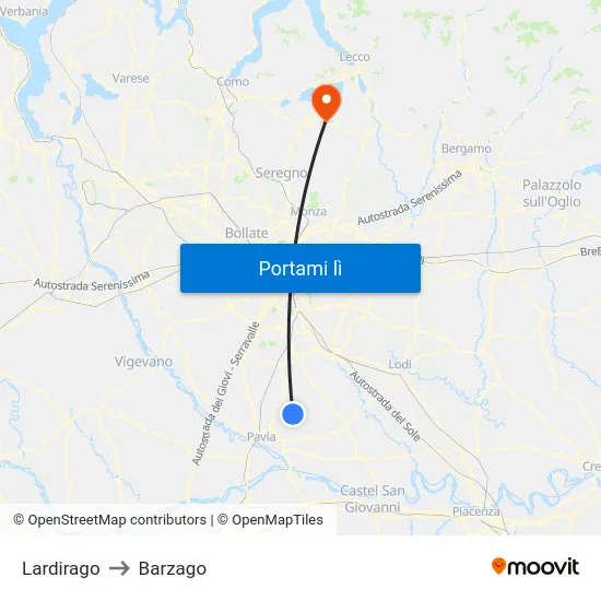 Lardirago to Barzago map