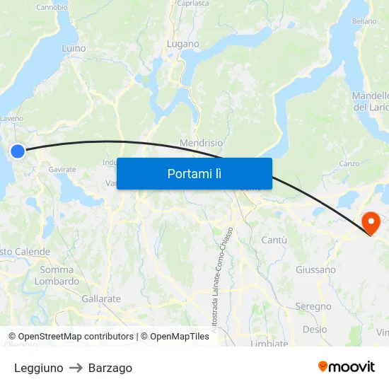 Leggiuno to Barzago map