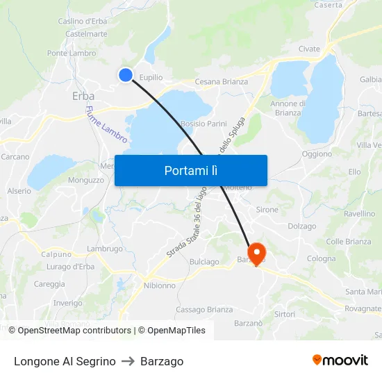 Longone Al Segrino to Barzago map