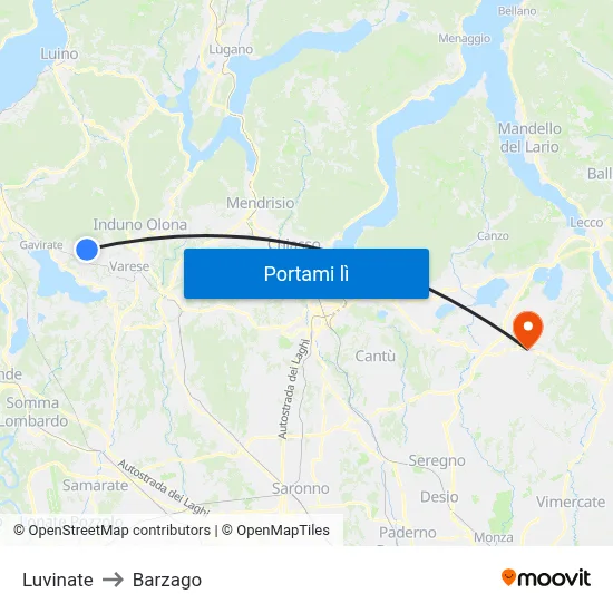 Luvinate to Barzago map