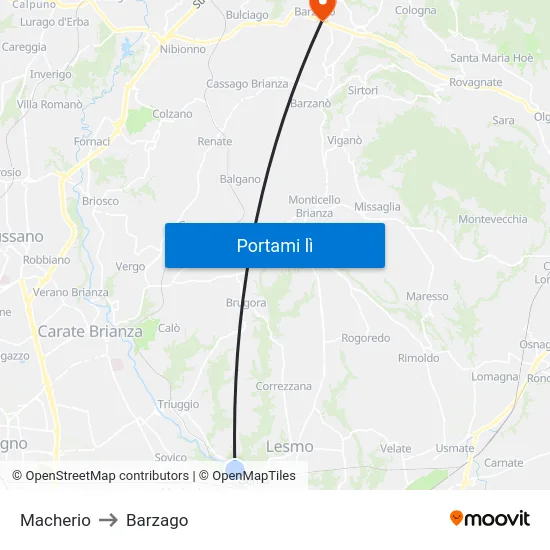 Macherio to Barzago map