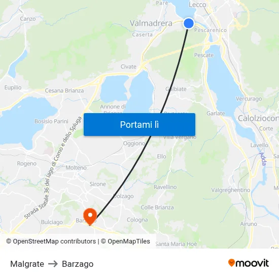 Malgrate to Barzago map