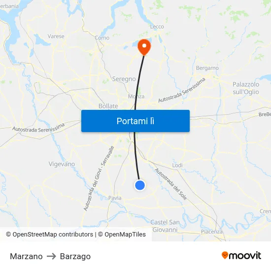 Marzano to Barzago map