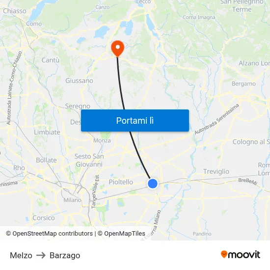Melzo to Barzago map