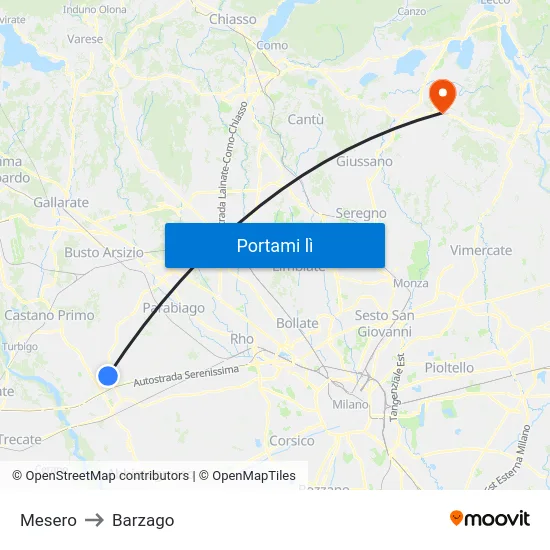 Mesero to Barzago map