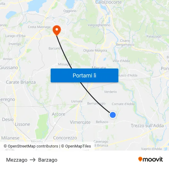 Mezzago to Barzago map