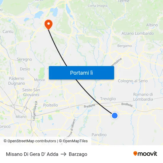 Misano Di Gera D' Adda to Barzago map