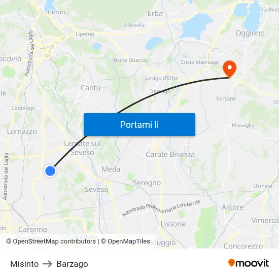 Misinto to Barzago map