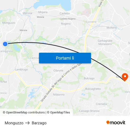 Monguzzo to Barzago map