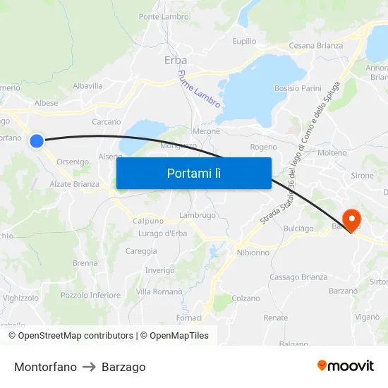 Montorfano to Barzago map