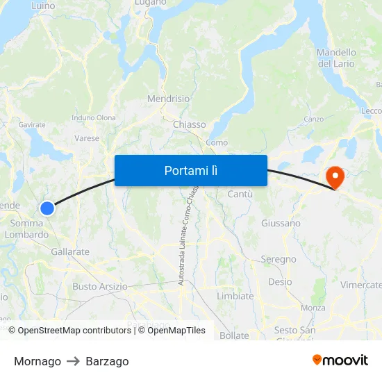 Mornago to Barzago map
