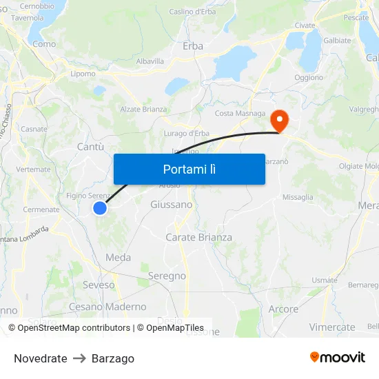 Novedrate to Barzago map