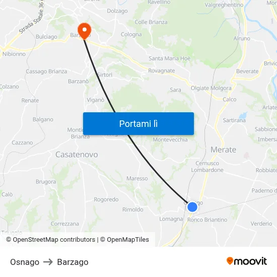 Osnago to Barzago map