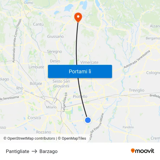 Pantigliate to Barzago map