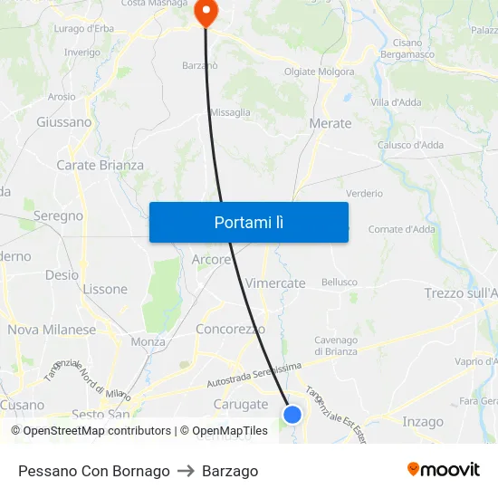 Pessano Con Bornago to Barzago map