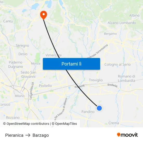 Pieranica to Barzago map