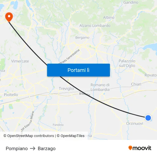 Pompiano to Barzago map