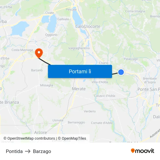 Pontida to Barzago map