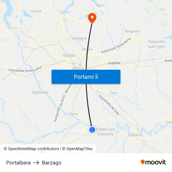 Portalbera to Barzago map