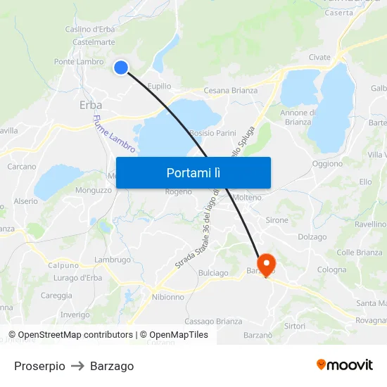 Proserpio to Barzago map